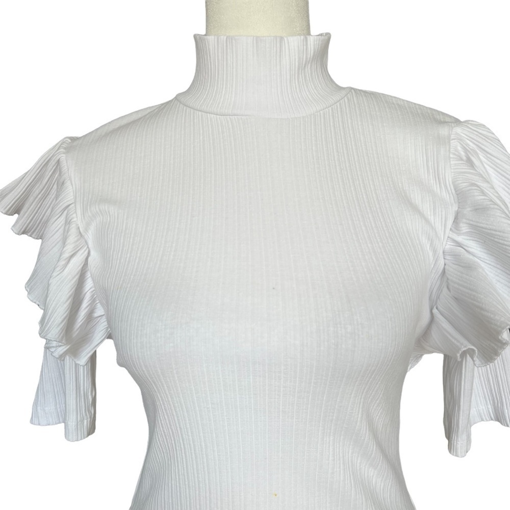 ZARA Ruffle Ribbed Tee - Picture 4 of 9